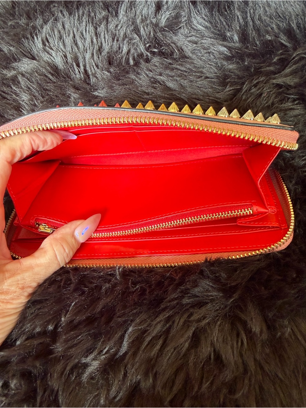 Christian Louboutin Pink Zip-Around Wallet with Multicolor Gradient Studs - Picture 17 of 17